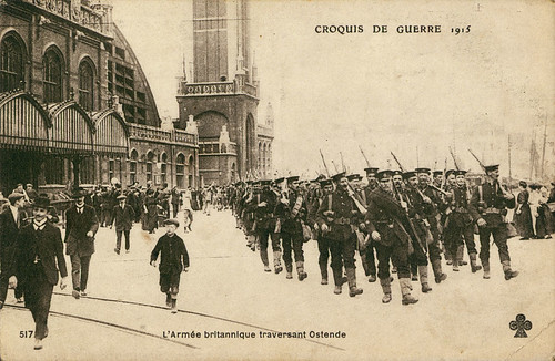 Royal Marine Light Infantry passing through Ostend, Belgium, 1915 (TWAM ref. 5770).