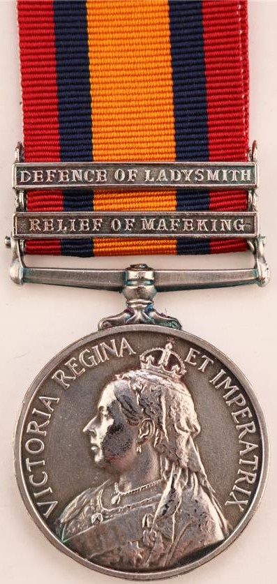 The Queen's South Africa Medal (QSA) was awarded to Herbert Combe and Military Personnel who served in the Boer War in South Africa between 11th of October 1899 and the 31st of May 1902