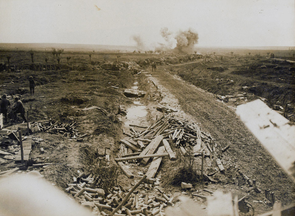 Battle of the Menin Road. Scene on a road over newly captured ground, September 1917 - National Army Museum, Out of Copyright