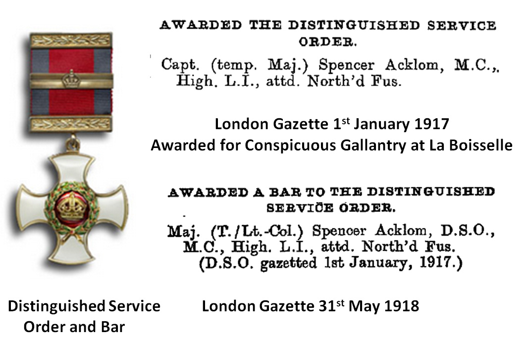 Distinguished Service Order and Bar awarded for Conspicuous Gallantry at La Boisselle