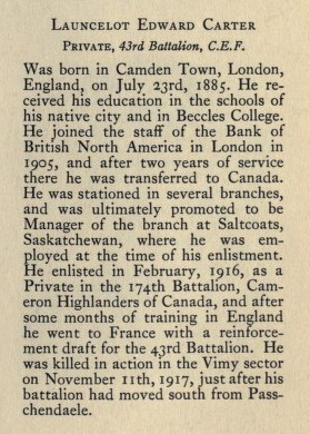 From the Memorial Roll Book for the Bank of Montreal.
