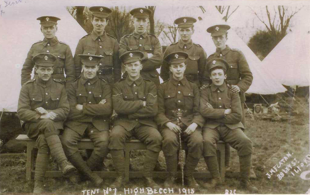 Group of new recruits, 26th Bankers' Battalion, Royal Fusiliers. High Beech Camp, Ilford, Essex. November - December 1915   This item is from The Great War Archive, University of Oxford (www.oucs.ox.ac.uk/ww1lit/gwa); © Stephen Duncan