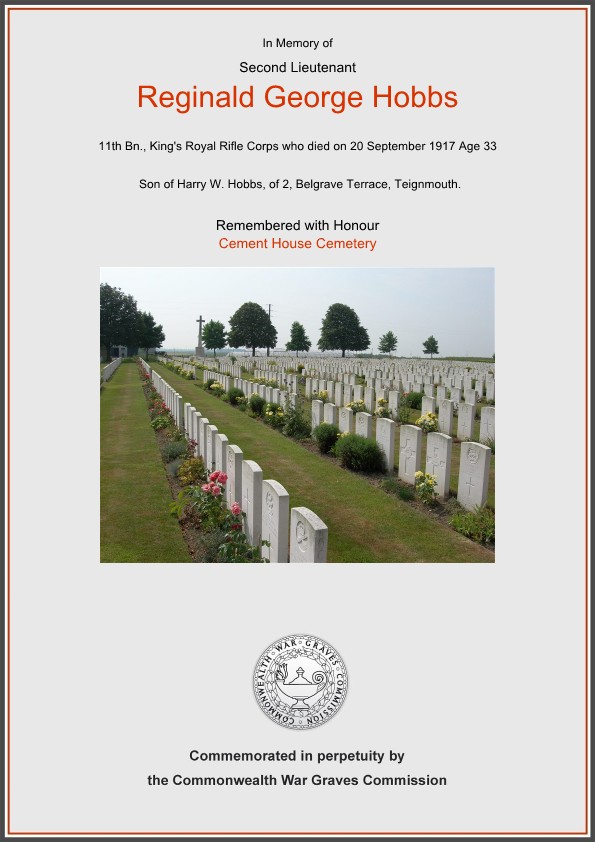 Reginald G Hobbs commemorative certificate