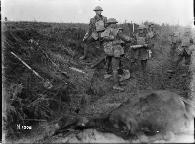 New Zealand soldiers at the front near Le Quesnoy. Royal New Zealand Returned and Services' Association :New Zealand official negatives, World War 1914-1918. Ref: 1/2-013798-G. Alexander Turnbull Library, Wellington, New Zealand. /records/22728328