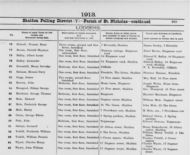 George Thomas Merchant 1913 Shaldon Polling District ©THE BRITISH LIBRARY BOARD
