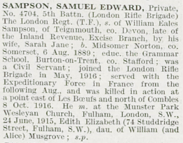 Clipping from De Ruvigny's Roll of Honour