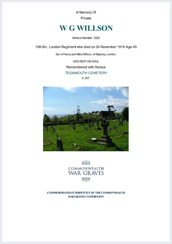 Private William George Willson CWGC Certificate