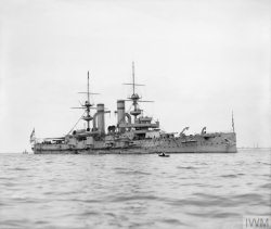 HMS TRIUMPH. Torpedoed and sunk off Gaba Tepe in the Dardanelles by U-21, 25 May 1915. © IWM (Q 40369)