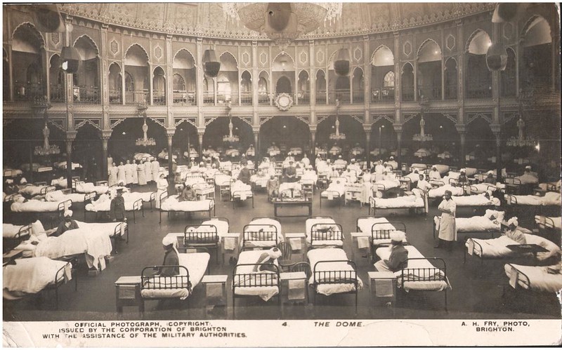 The converted Royal Pavilion in Brighton Indian war hospital. Postcard. Public Domain