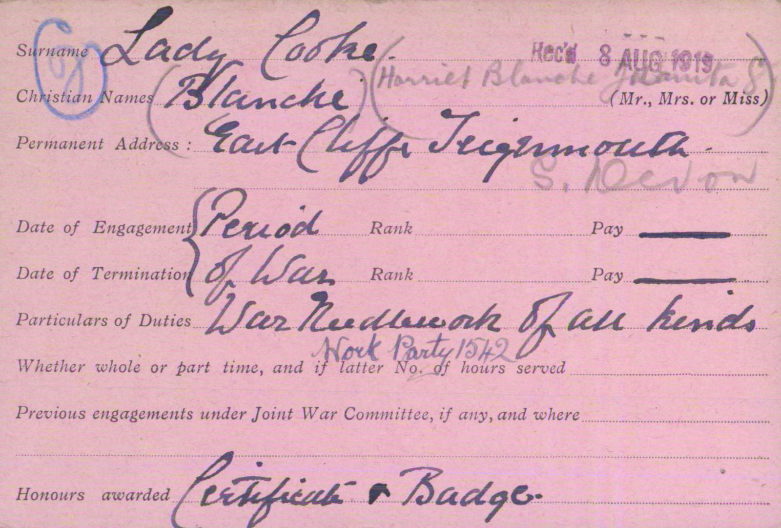 Voluntary Aid Detachment (VAD) Card. ©2018 British Red Cross (CC BY-NC 2.0 UK)