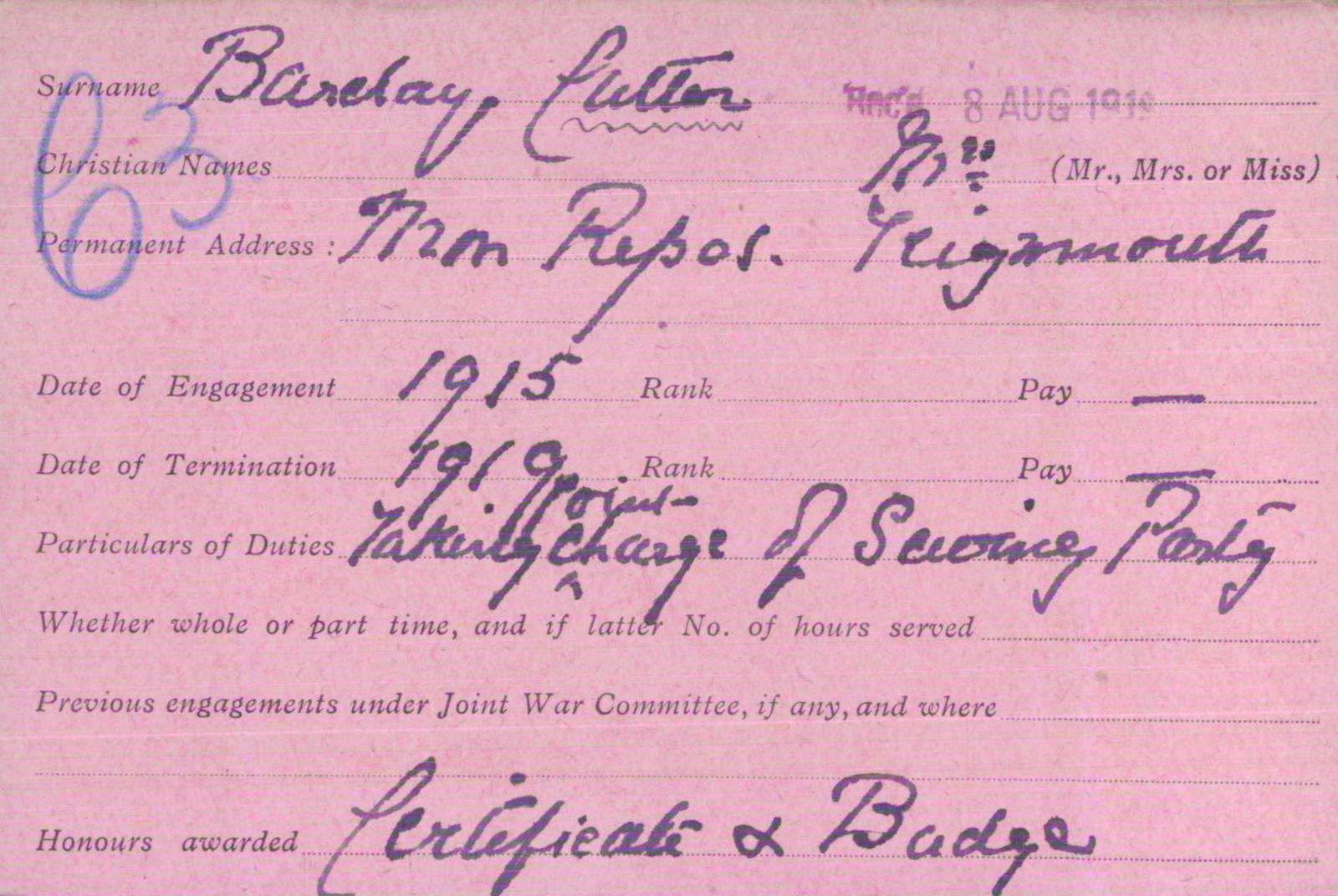 Voluntary Aid Detachment (VAD) Card. ©2018 British Red Cross (CC BY-NC 2.0 UK)