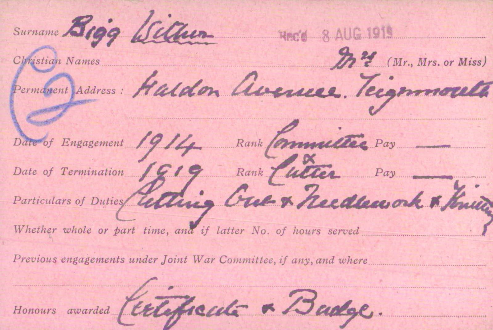 Voluntary Aid Detachment (VAD) Card. ©2018 British Red Cross (CC BY-NC 2.0 UK)