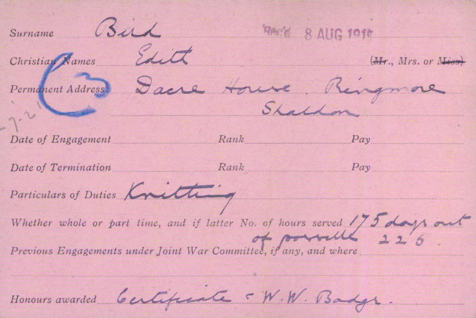 Voluntary Aid Detachment (VAD) Card. ©2018 British Red Cross (CC BY-NC 2.0 UK)