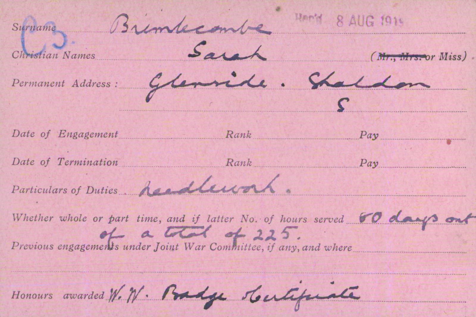 Voluntary Aid Detachment (VAD) Card. ©2018 British Red Cross (CC BY-NC 2.0 UK)