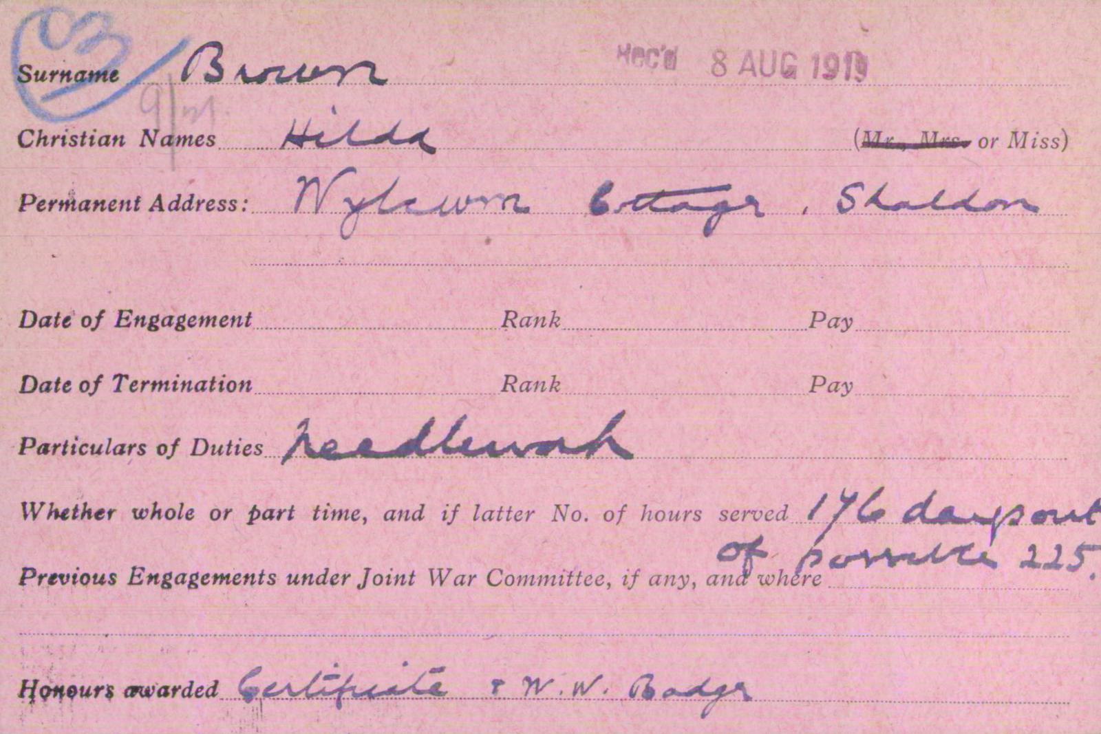 Voluntary Aid Detachment (VAD) Card. ©2018 British Red Cross (CC BY-NC 2.0 UK)