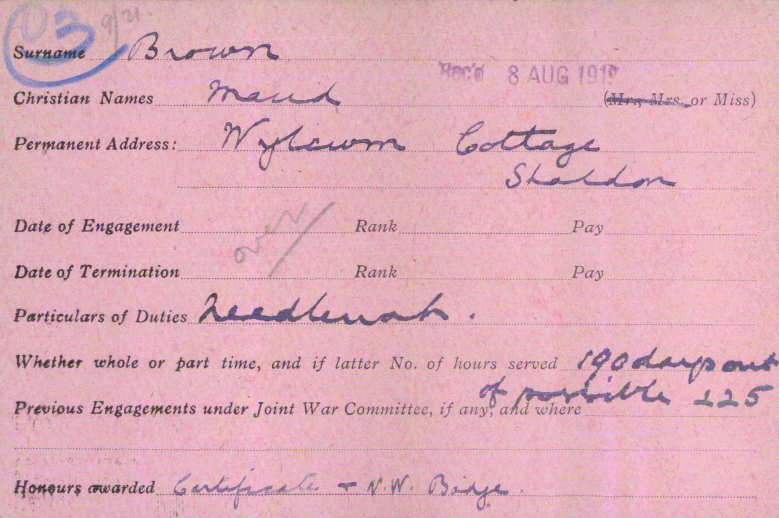 Voluntary Aid Detachment (VAD) Card. ©2018 British Red Cross (CC BY-NC 2.0 UK)