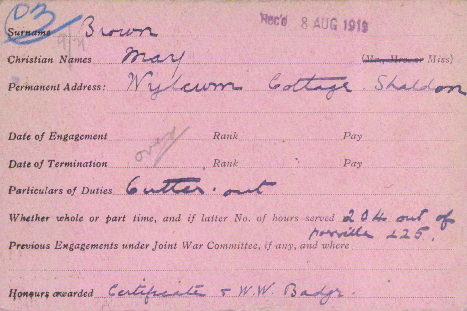 Voluntary Aid Detachment (VAD) Card. ©2018 British Red Cross (CC BY-NC 2.0 UK)