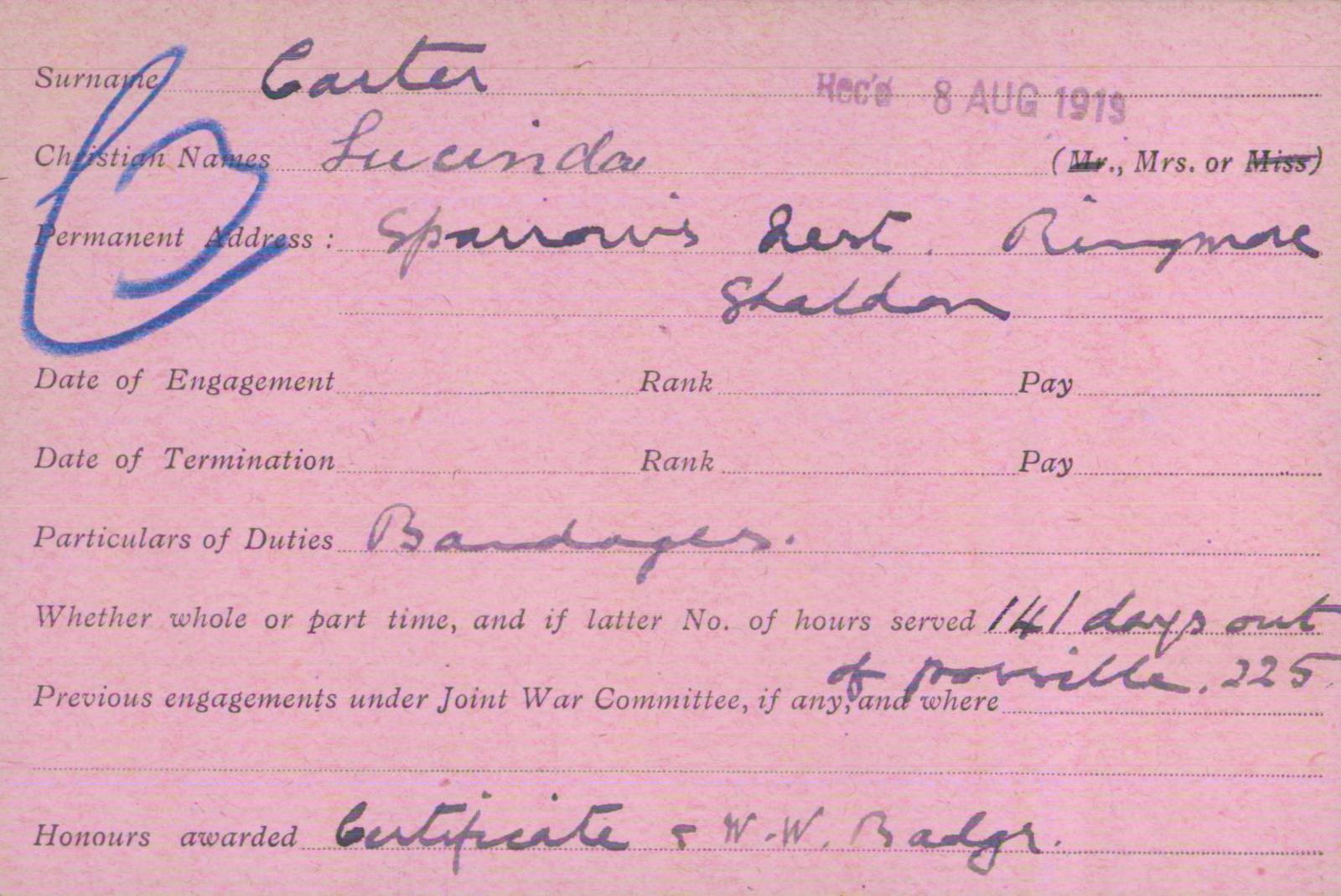 Voluntary Aid Detachment (VAD) Card. ©2018 British Red Cross (CC BY-NC 2.0 UK)