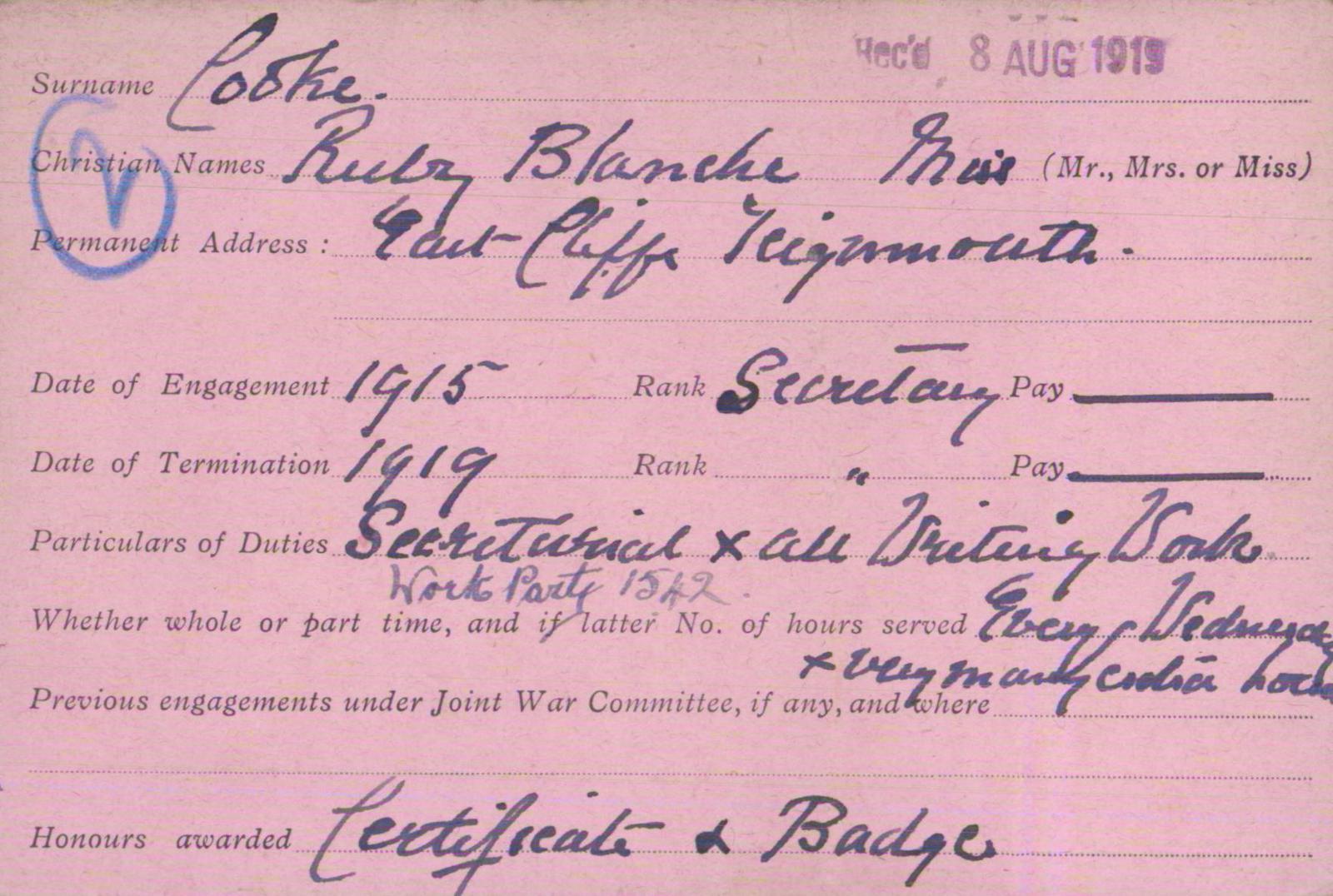 Voluntary Aid Detachment (VAD) Card. ©2018 British Red Cross (CC BY-NC 2.0 UK)