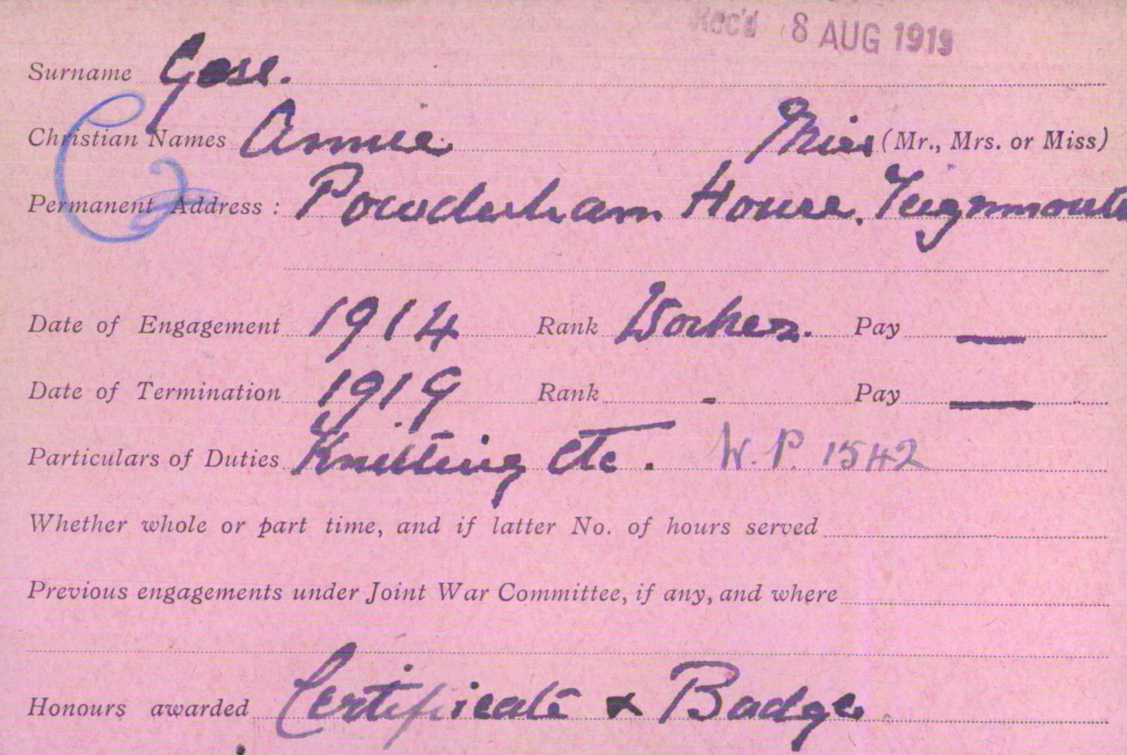 Voluntary Aid Detachment (VAD) Card. ©2018 British Red Cross (CC BY-NC 2.0 UK)