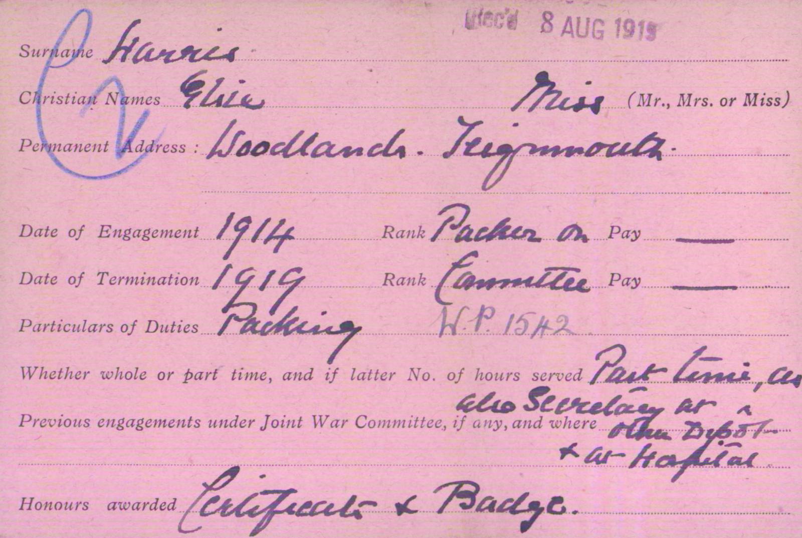 Voluntary Aid Detachment (VAD) Card. ©2018 British Red Cross (CC BY-NC 2.0 UK)