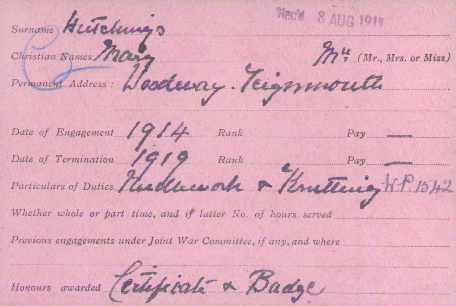 Voluntary Aid Detachment (VAD) Card. ©2018 British Red Cross (CC BY-NC 2.0 UK)
