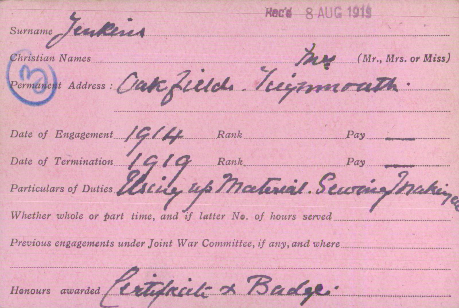 Voluntary Aid Detachment (VAD) Card. ©2018 British Red Cross (CC BY-NC 2.0 UK)