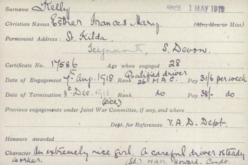 Voluntary Aid Detachment (VAD) Card. ©2018 British Red Cross (CC BY-NC 2.0 UK)