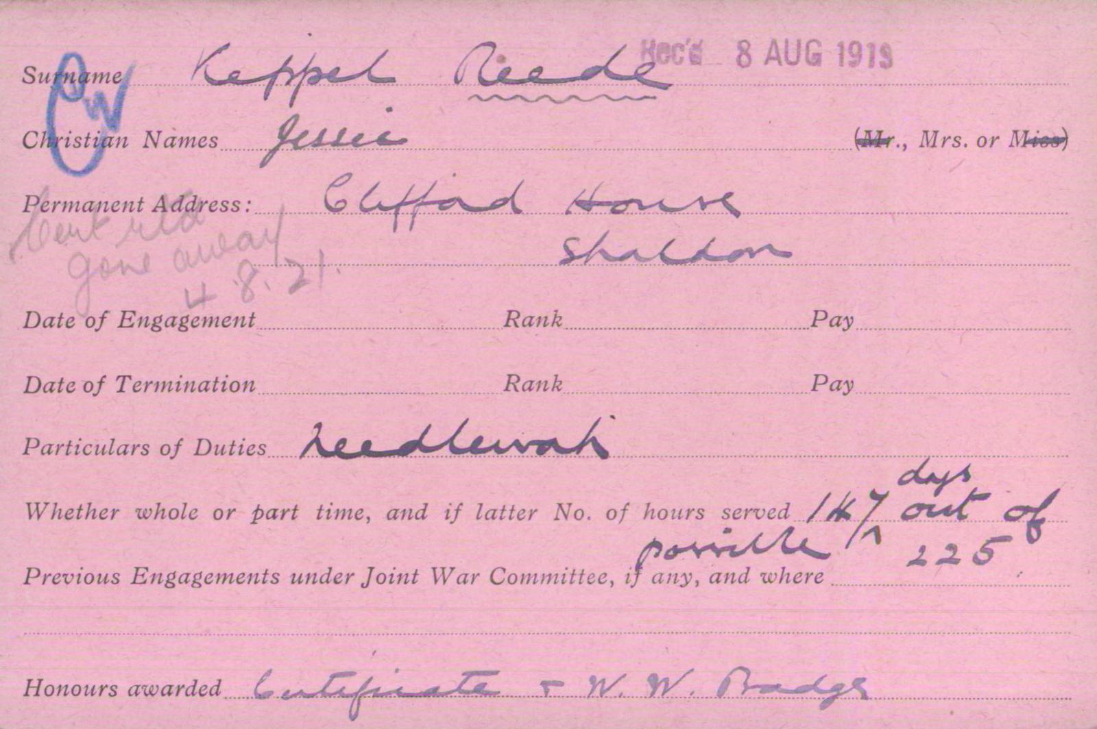 Voluntary Aid Detachment (VAD) Card. ©2018 British Red Cross (CC BY-NC 2.0 UK)