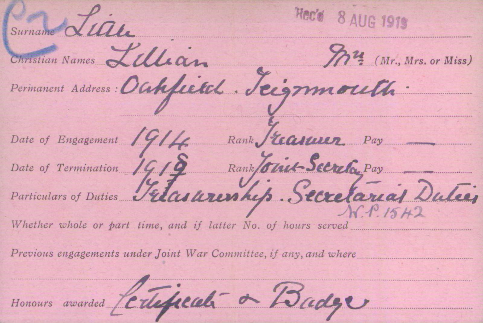 Voluntary Aid Detachment (VAD) Card. ©2018 British Red Cross (CC BY-NC 2.0 UK)