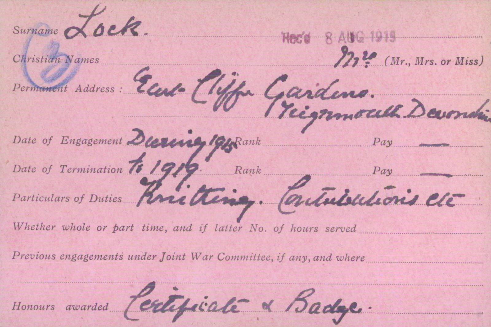 Voluntary Aid Detachment (VAD) Card. ©2018 British Red Cross (CC BY-NC 2.0 UK)
