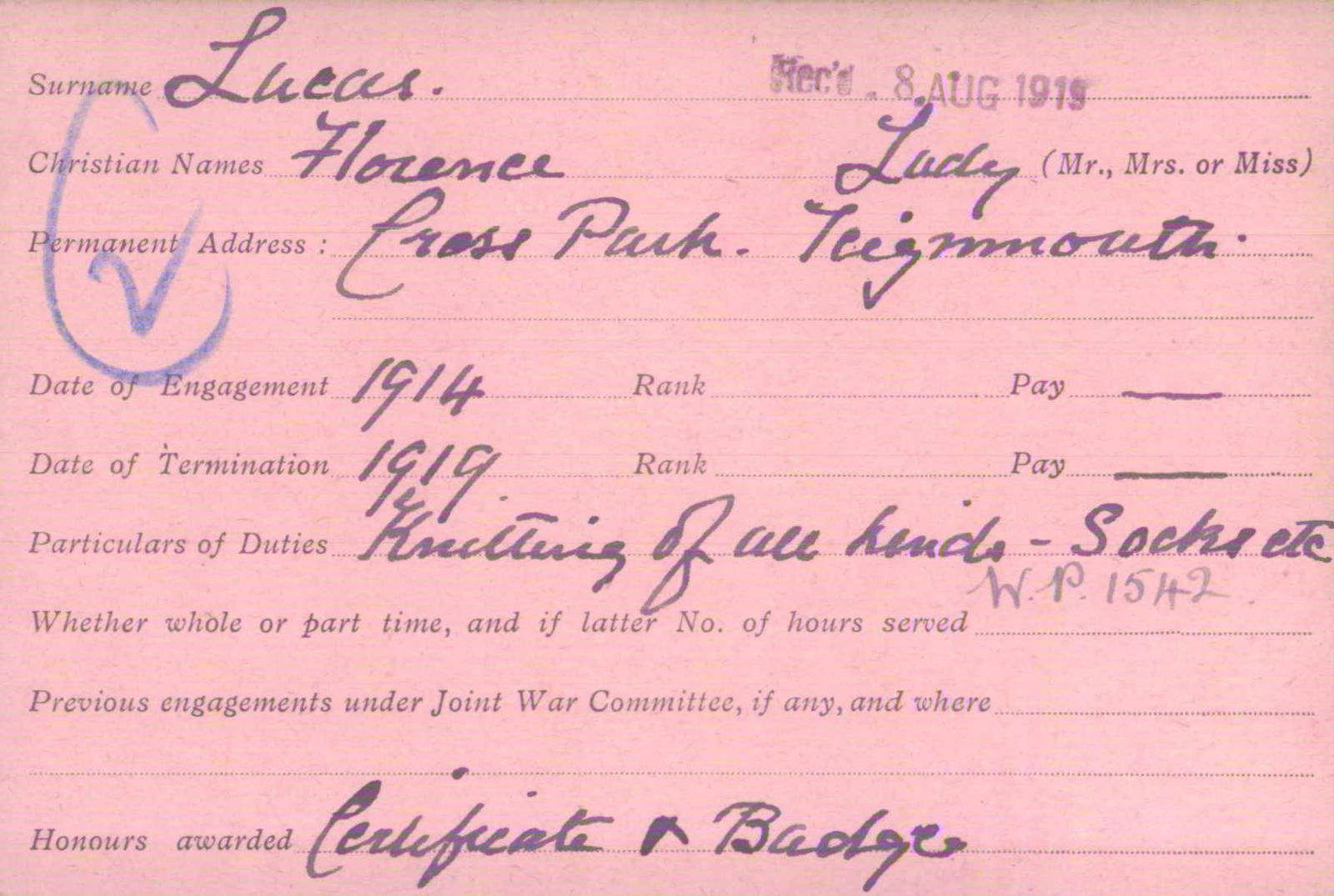 Voluntary Aid Detachment (VAD) Card. ©2018 British Red Cross (CC BY-NC 2.0 UK)