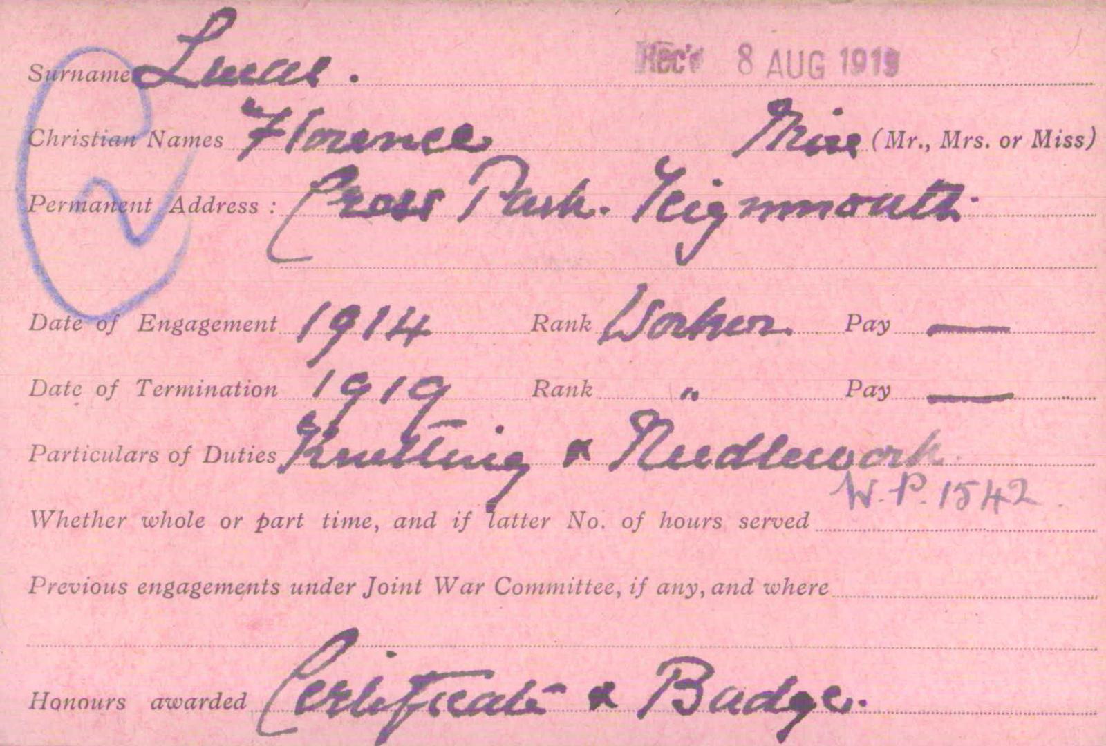 Voluntary Aid Detachment (VAD) Card. ©2018 British Red Cross (CC BY-NC 2.0 UK)