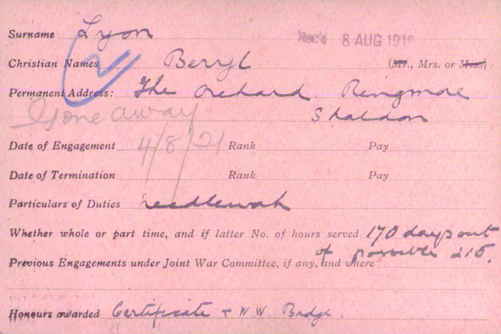 Voluntary Aid Detachment (VAD) Card. ©2018 British Red Cross (CC BY-NC 2.0 UK)