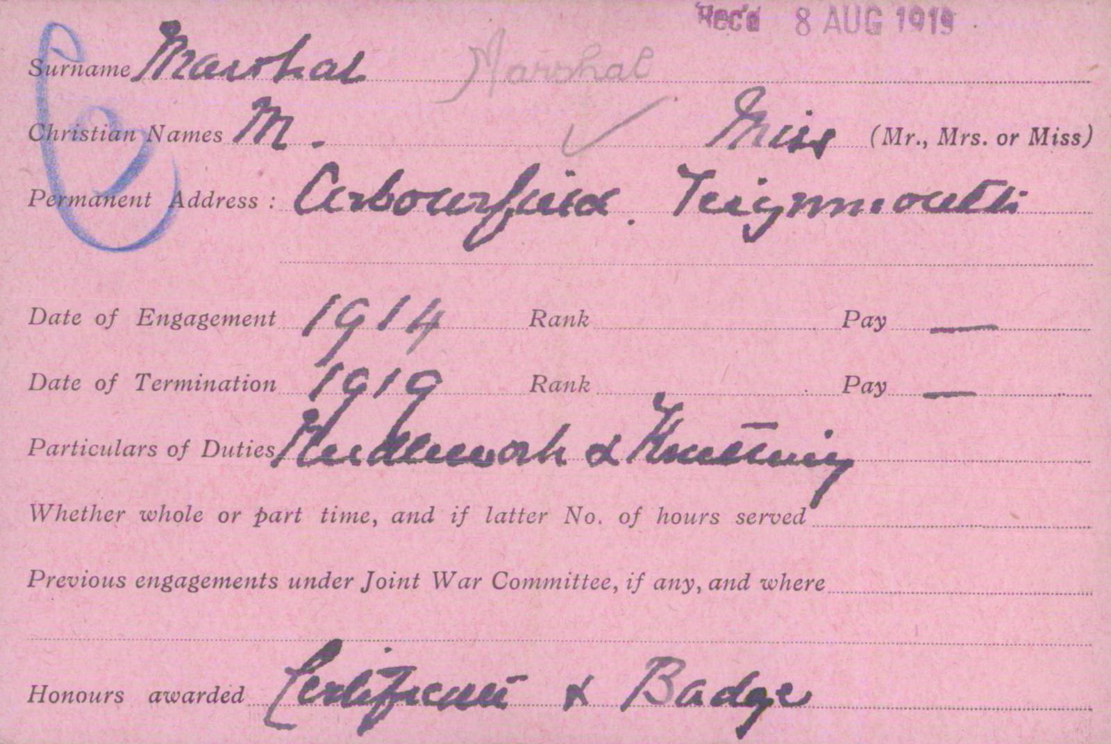 Voluntary Aid Detachment (VAD) Card. ©2018 British Red Cross (CC BY-NC 2.0 UK)