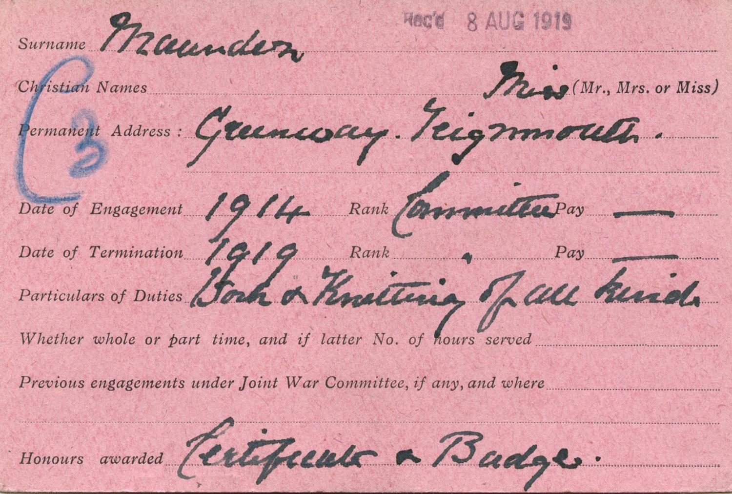 Voluntary Aid Detachment (VAD) Card. ©2018 British Red Cross (CC BY-NC 2.0 UK)