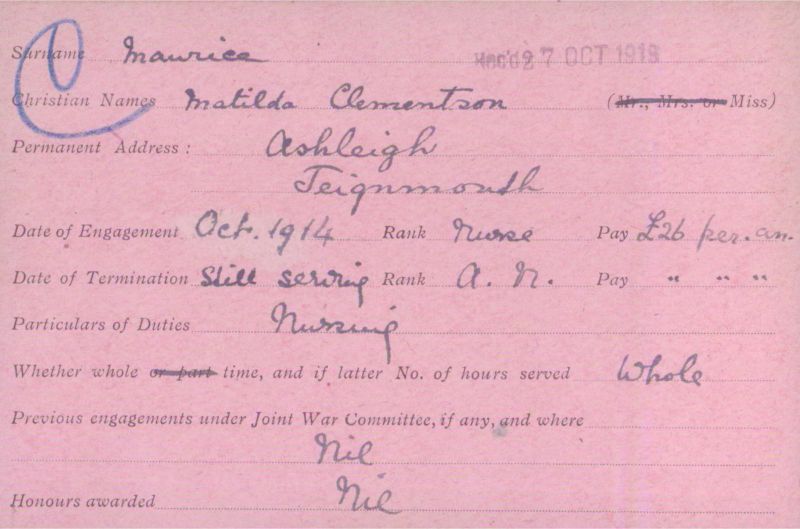Voluntary Aid Detachment (VAD) Card. ©2018 British Red Cross (CC BY-NC 2.0 UK)