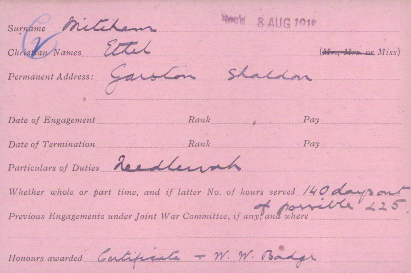 Voluntary Aid Detachment (VAD) Card. ©2018 British Red Cross (CC BY-NC 2.0 UK)