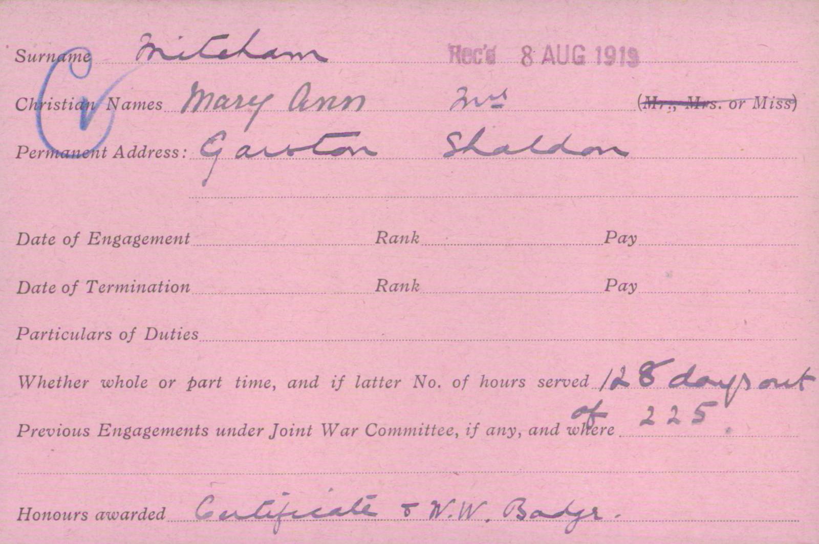 Voluntary Aid Detachment (VAD) Card. ©2018 British Red Cross (CC BY-NC 2.0 UK)