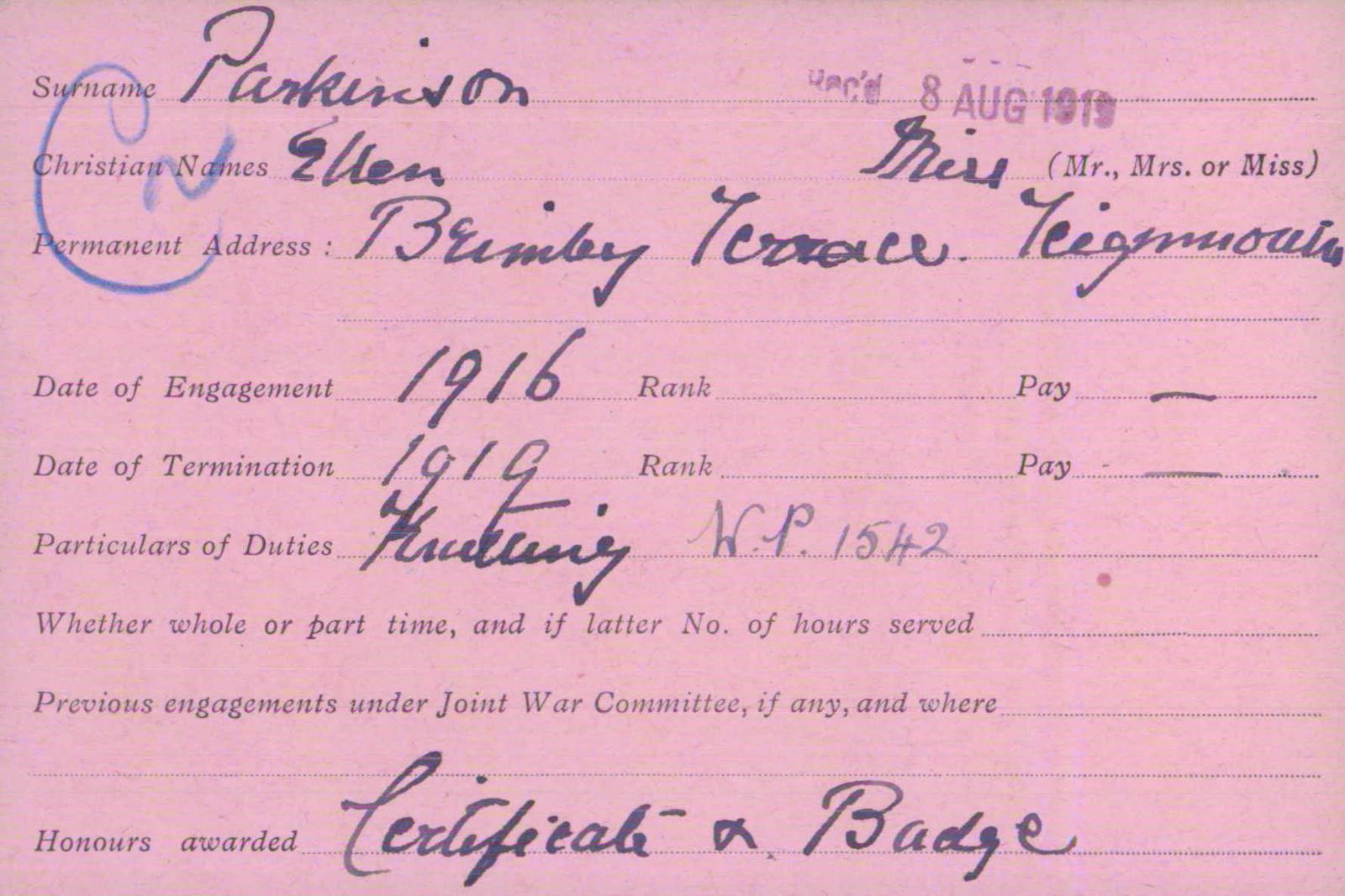Voluntary Aid Detachment (VAD) Card. ©2018 British Red Cross (CC BY-NC 2.0 UK)