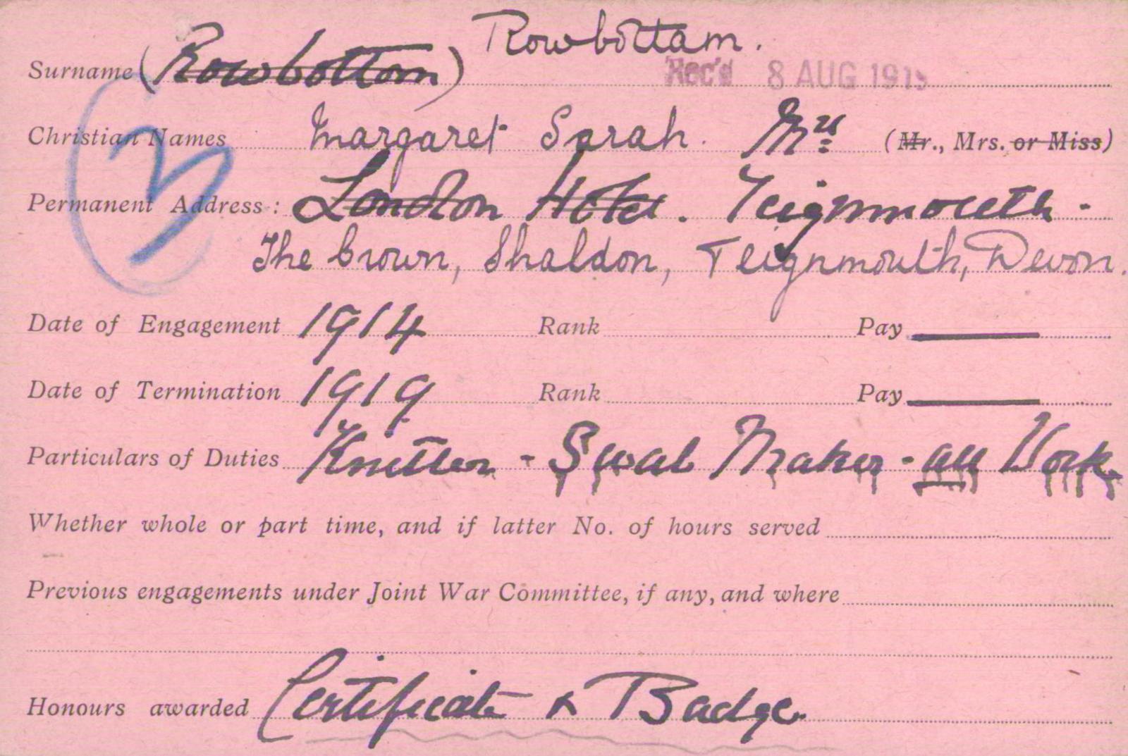 Voluntary Aid Detachment (VAD) Card. ©2018 British Red Cross (CC BY-NC 2.0 UK)