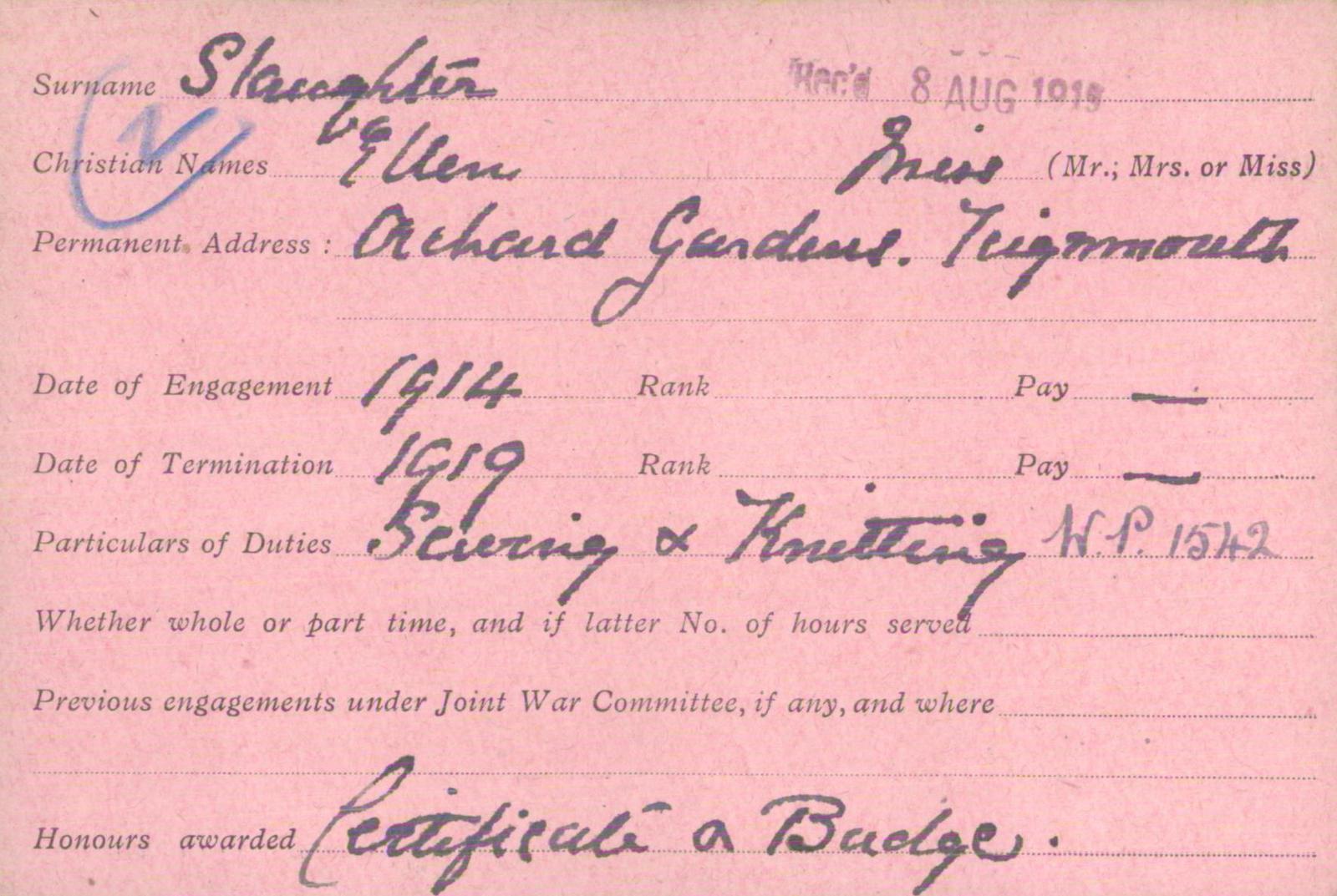 Voluntary Aid Detachment (VAD) Card. ©2018 British Red Cross (CC BY-NC 2.0 UK)
