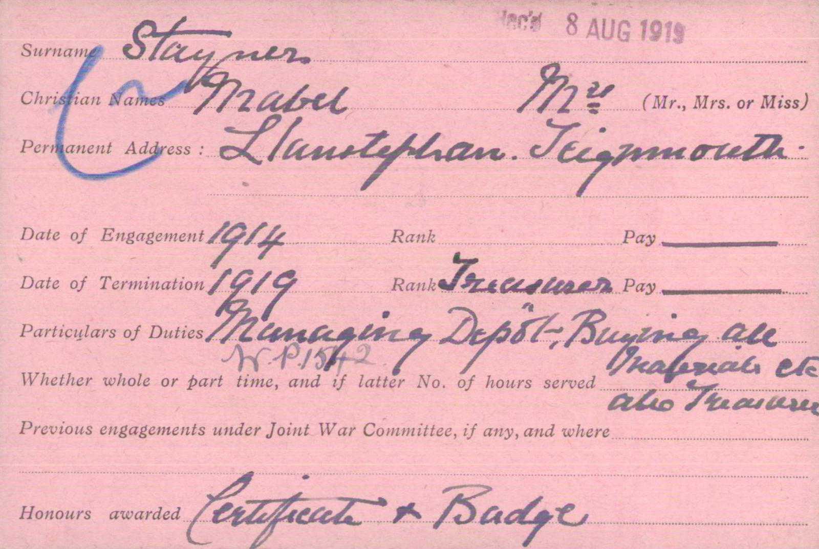 Voluntary Aid Detachment (VAD) Card. ©2018 British Red Cross (CC BY-NC 2.0 UK)