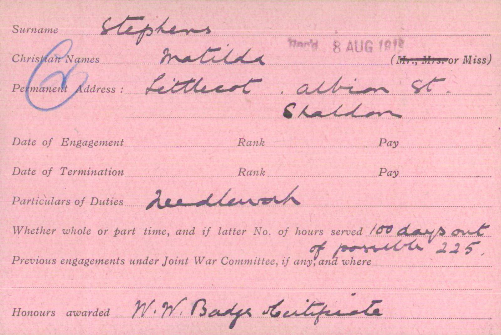 Voluntary Aid Detachment (VAD) Card. ©2018 British Red Cross (CC BY-NC 2.0 UK)