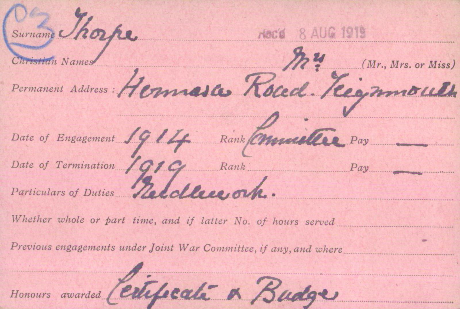 Voluntary Aid Detachment (VAD) Card. ©2018 British Red Cross (CC BY-NC 2.0 UK)