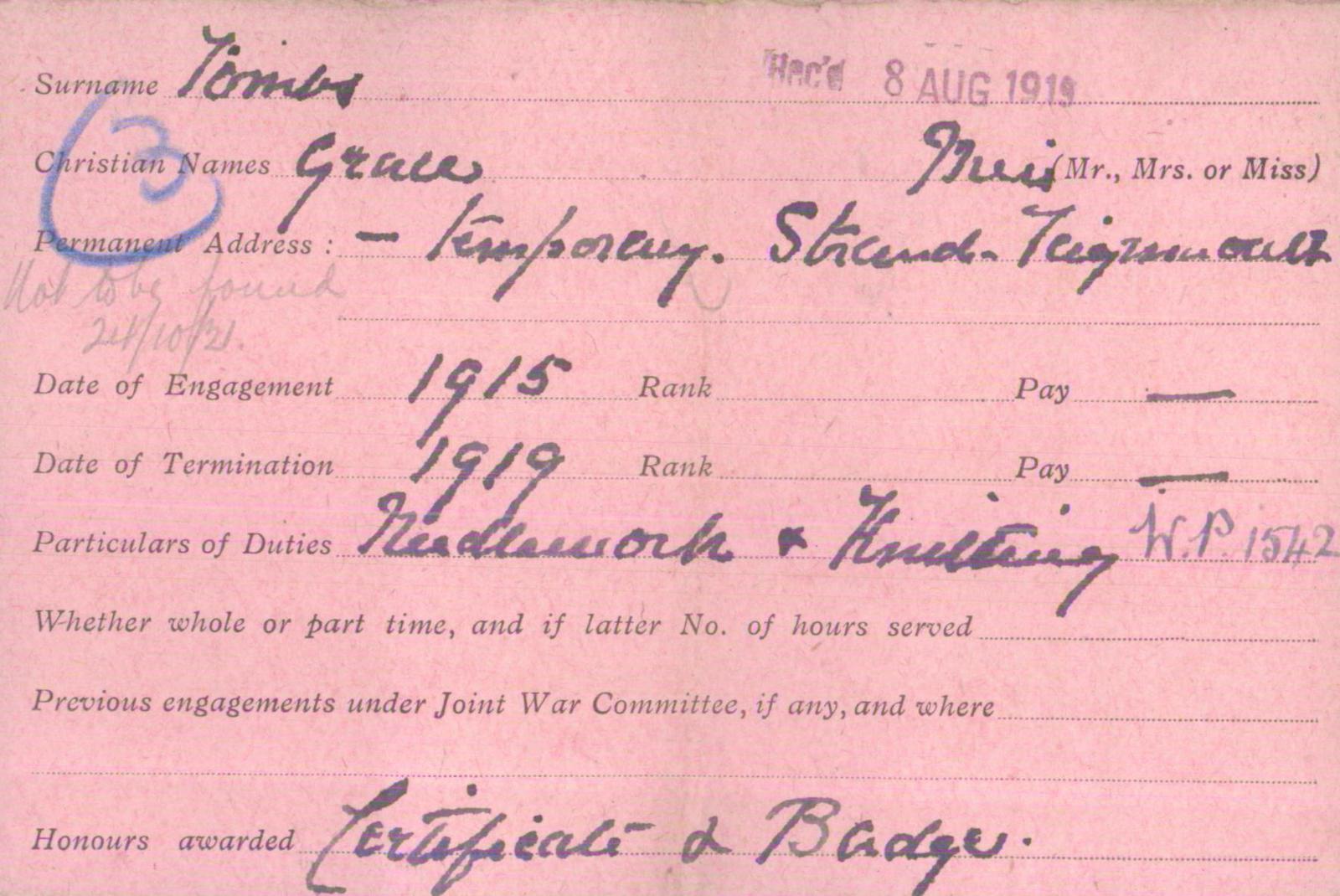 Voluntary Aid Detachment (VAD) Card. ©2018 British Red Cross (CC BY-NC 2.0 UK)