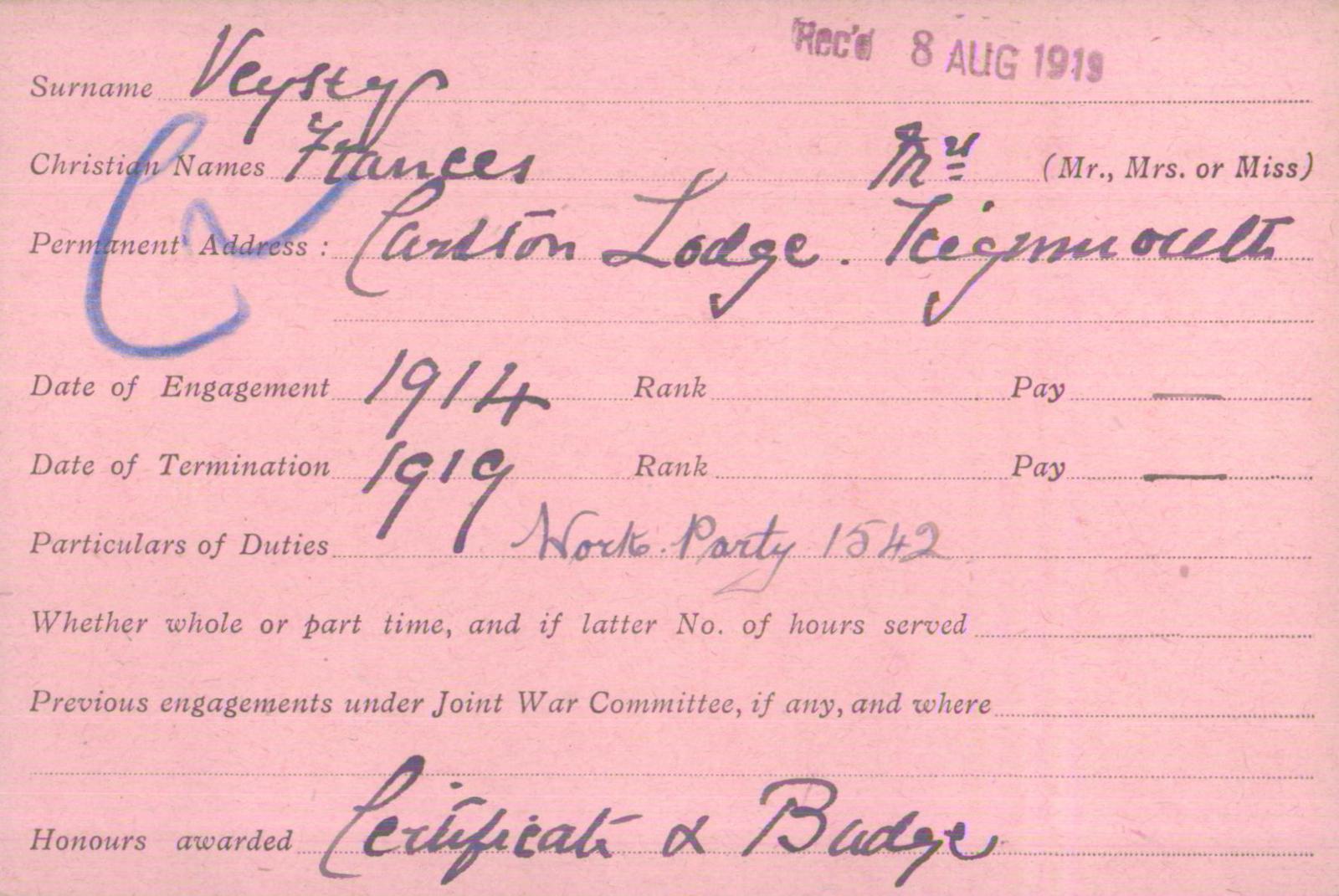 Voluntary Aid Detachment (VAD) Card. ©2018 British Red Cross (CC BY-NC 2.0 UK)