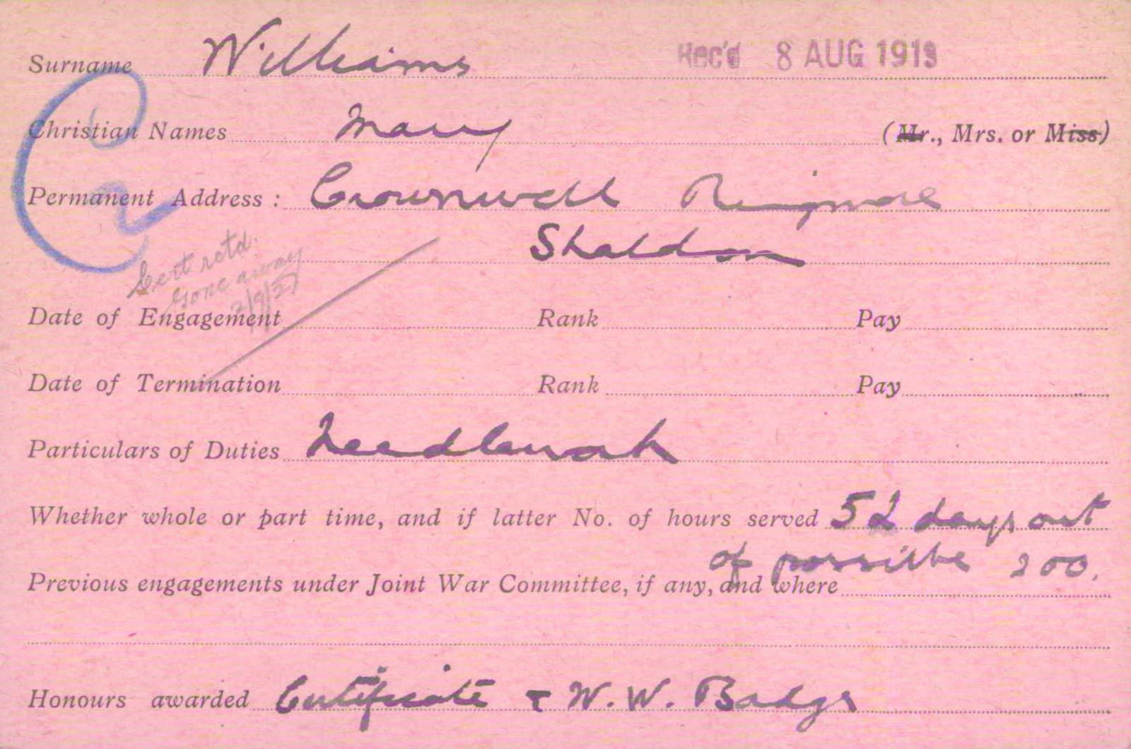 Voluntary Aid Detachment (VAD) Card. ©2018 British Red Cross (CC BY-NC 2.0 UK)