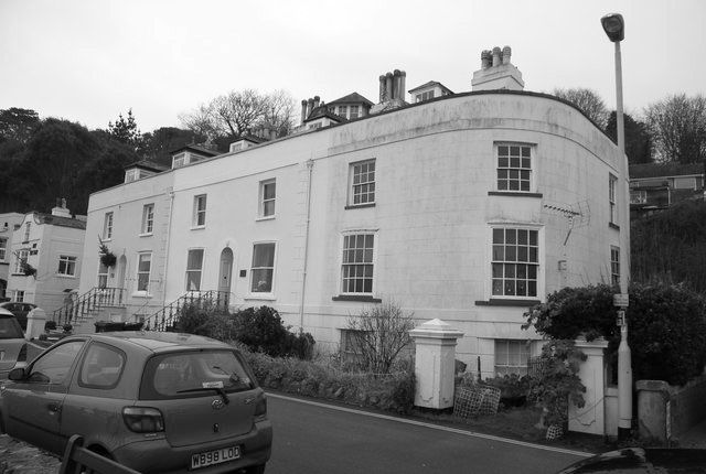 CAmbria, Marine Parade, Shaldon. © Copyright N Chadwick (CC BY-SA 2.0) (Modified to black and white)