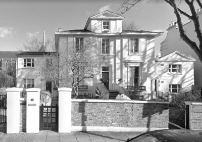 Anne's family home before her marriage 2 Park Place Villas London. Image Capture © 2018 Google (Modified, cropped and changed to black and white)
